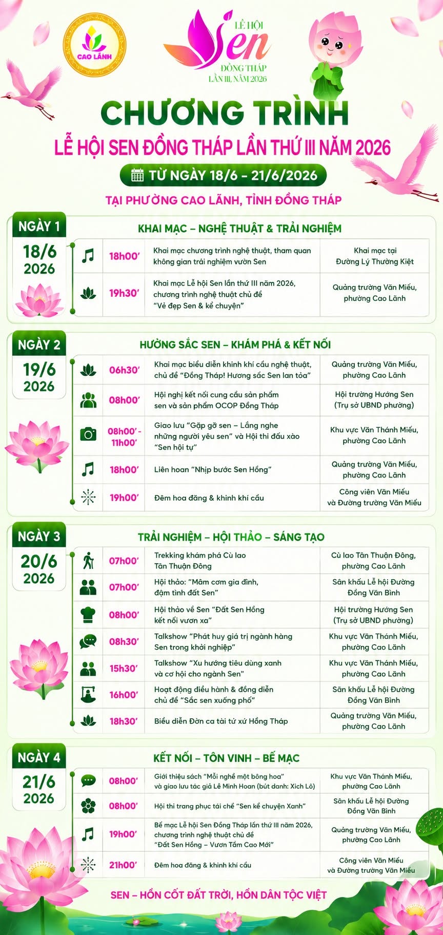Lễ hội Sen Đồng Tháp lần thứ III năm 2026 tăng tốc hoàn thiện trước khai mạc